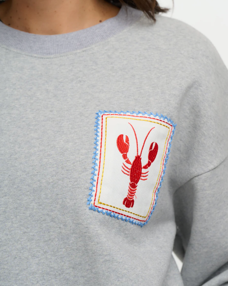 Eadie Grey Marl Lobster Relaxed Sweatshirt By Sugarhill Brighton