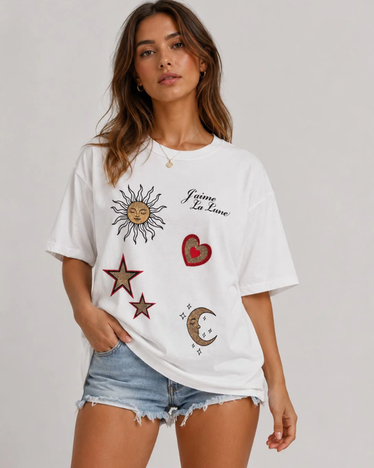 Relaxed Celestial Graphic T-Shirt in White