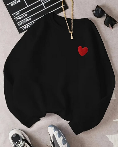 Unisex Embroidered Heart Sweatshirt In Black