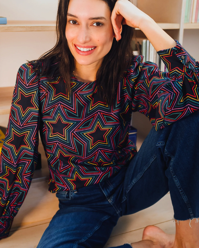 Ronnie Rainbow Star Puff Sleeve Top by Sugarhill Brighton Pink Poodle Boutique