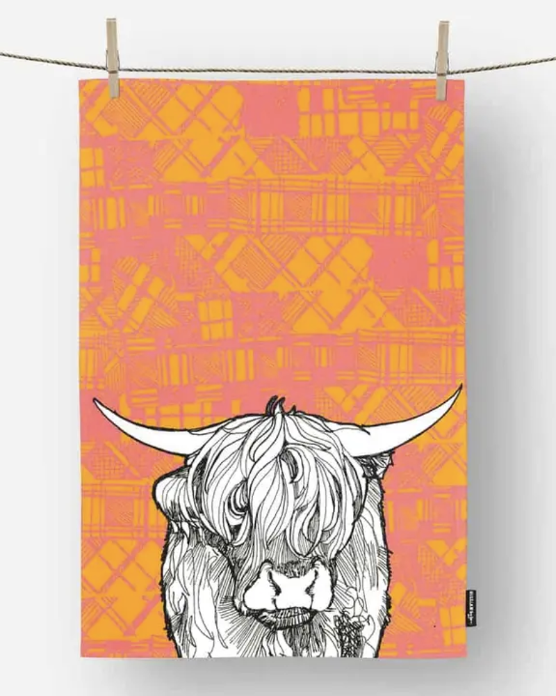 Scottish Tartan Cow Tea Towel By Gillian Kyle