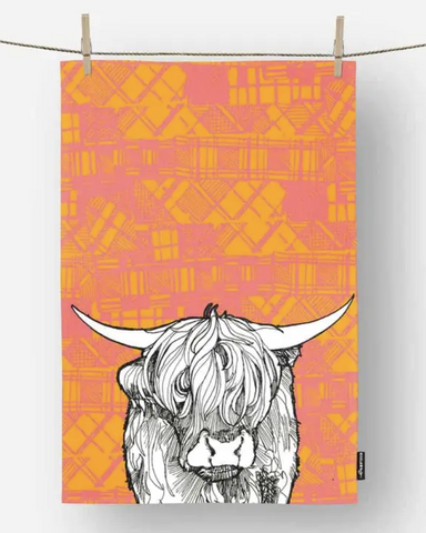 Scottish Tartan Cow Tea Towel By Gillian Kyle