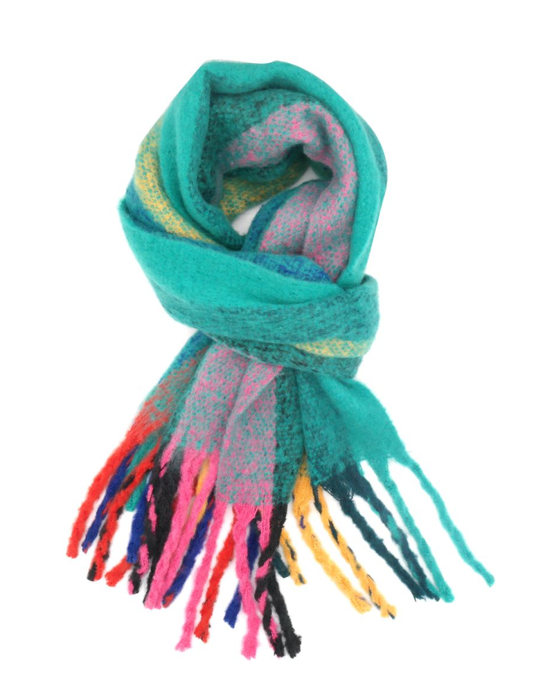 Rainbow Stripes Blanket Scarf In Teal Multi