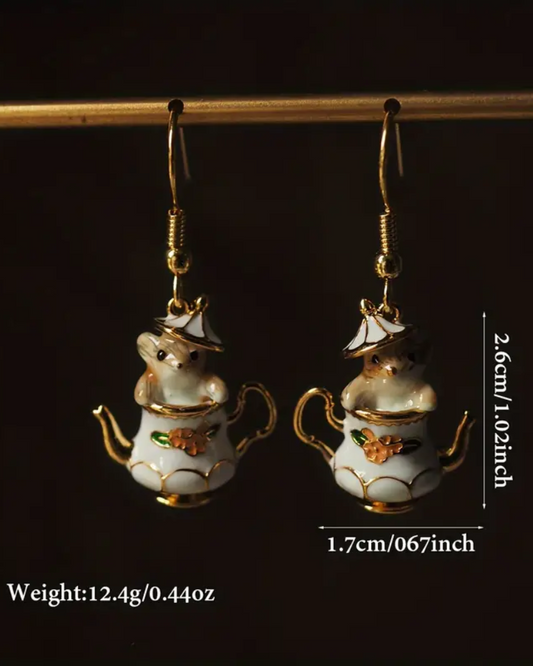 Teacup Mouse Drop Earrings