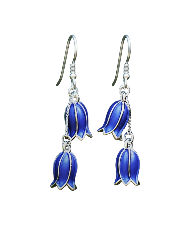 Bluebell Flower Double Drop Earrings in Silver