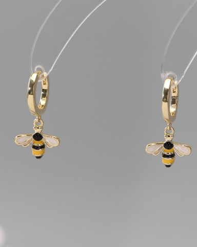 Tiny Enamel Bee Hoop Earrings