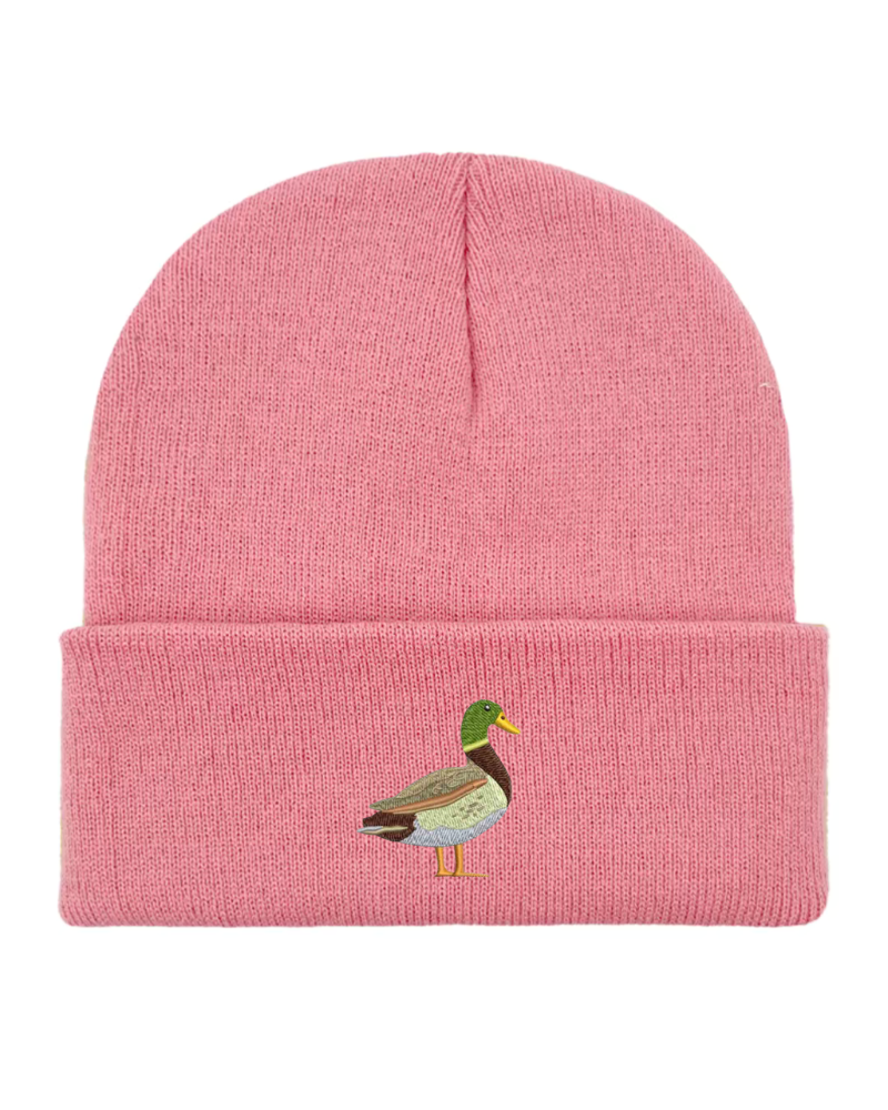Duck Embroidered Beanie Hat in Dusty Pink