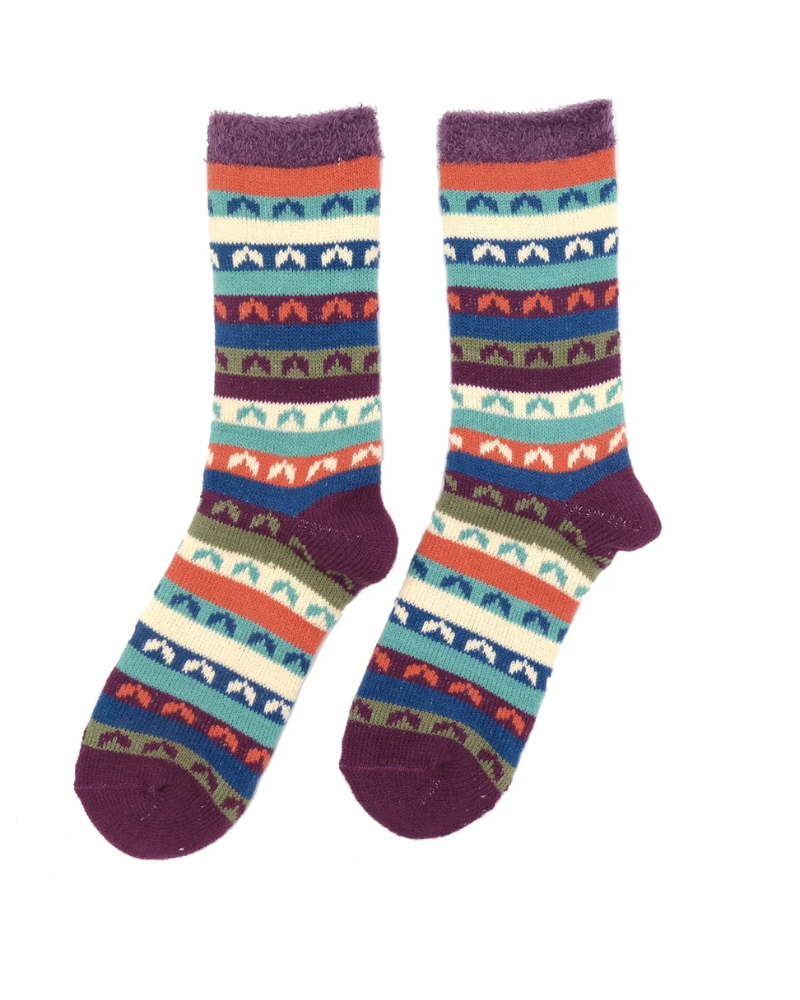 Women's Purple Striped Socks with Fluffy Lining | Miss Sparrow