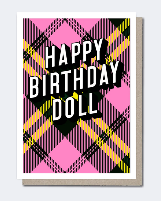 Happy Birthday Doll Tartan Greeting Card