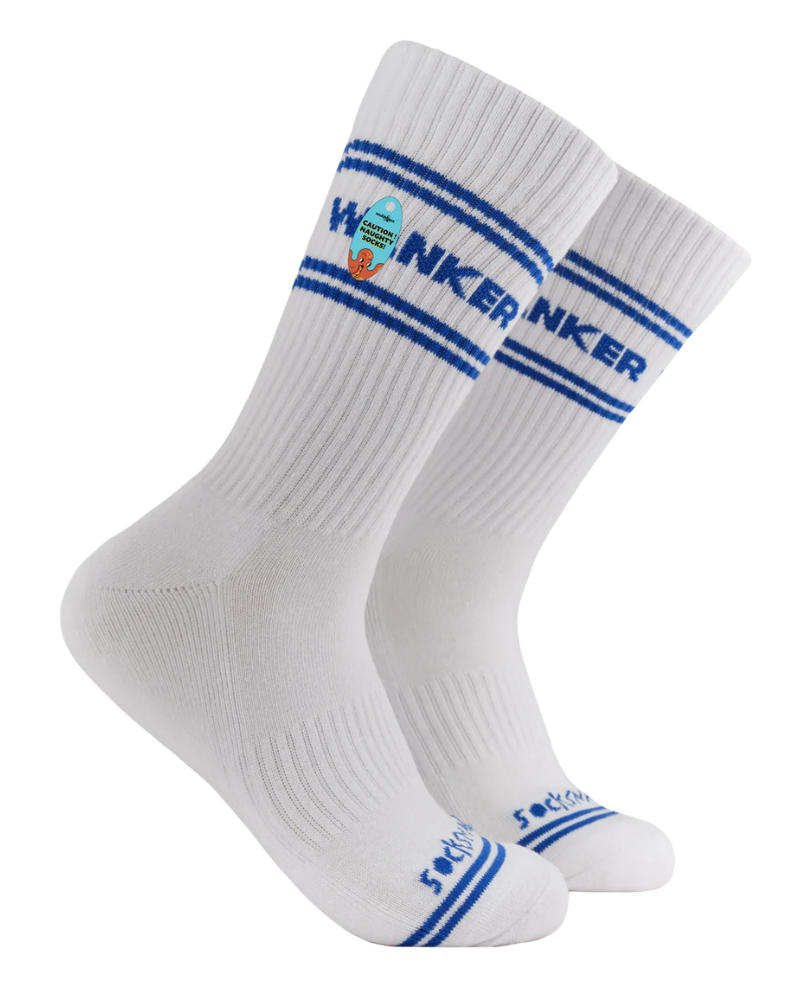 Wanker Sweary Sport Socks White & Blue
