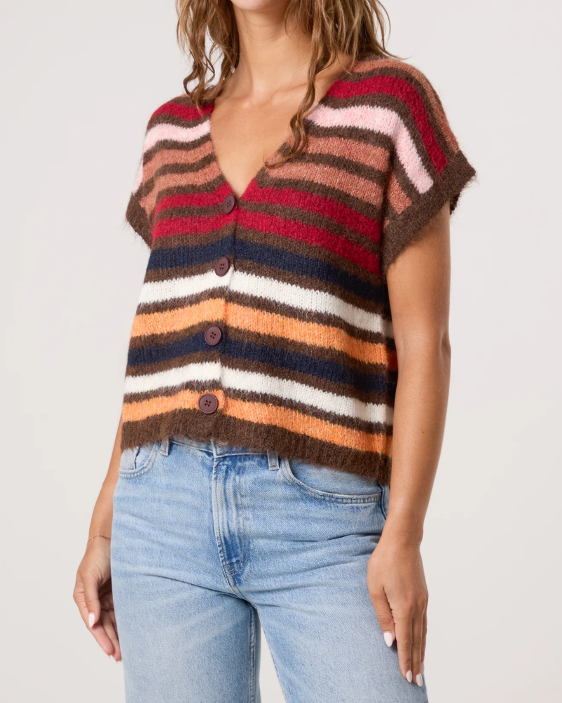 Striped Colourful Knit Vest Cardigan