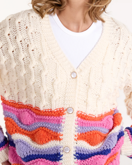 Multicoloured Cable Knit Cardigan