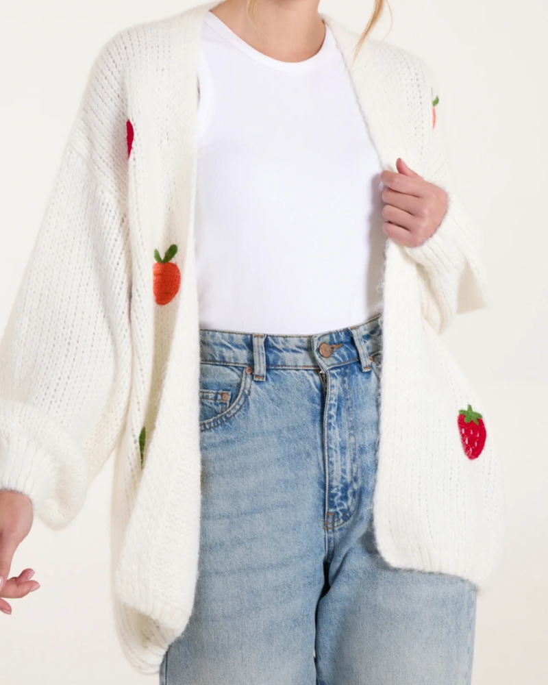 Embroidered Fruit Knitted Cardigan