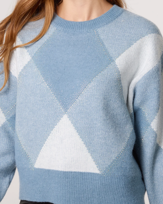 Denim Argyle Crew Neck Knit Jumper