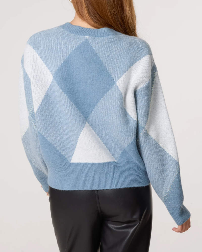 Denim Argyle Crew Neck Knit Jumper