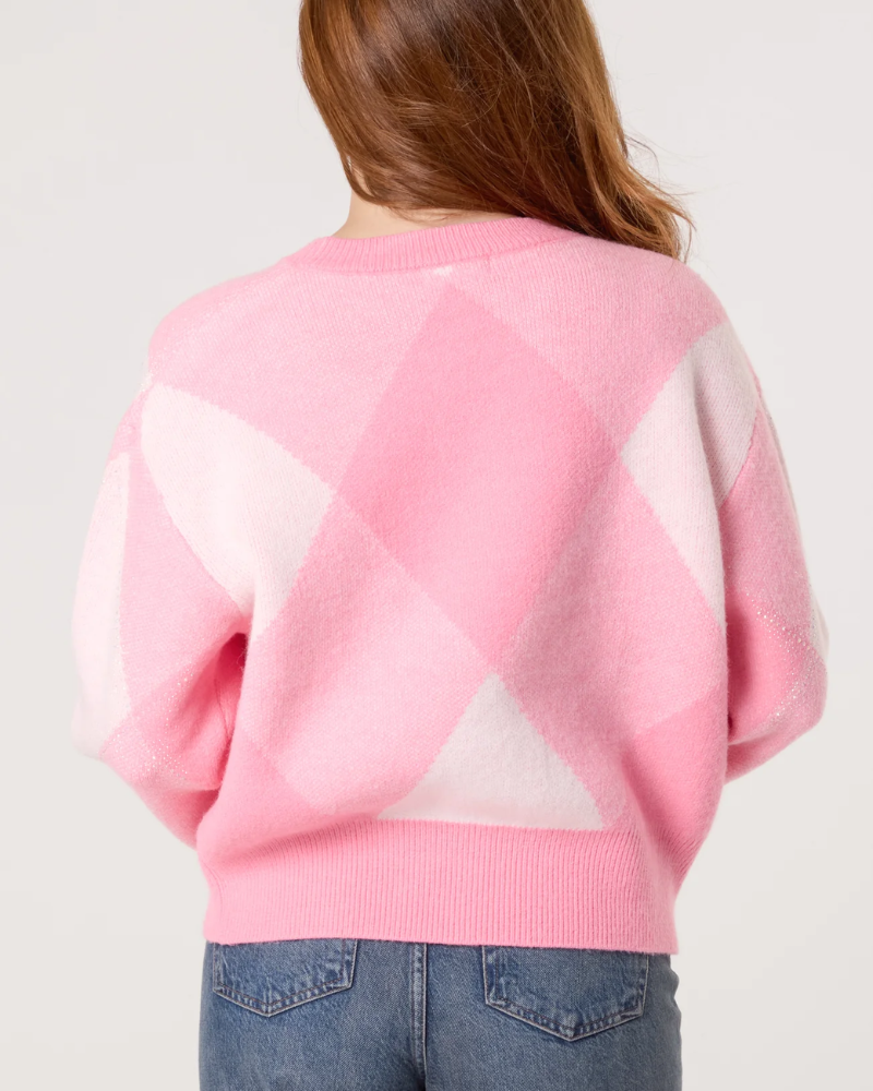 Pink Argyle Crew Neck Knit Jumper