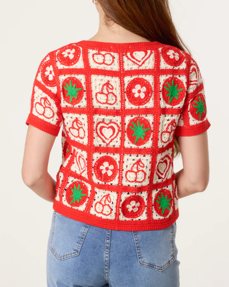 Patchwork Berries Fruit Cotton Crochet Cardigan