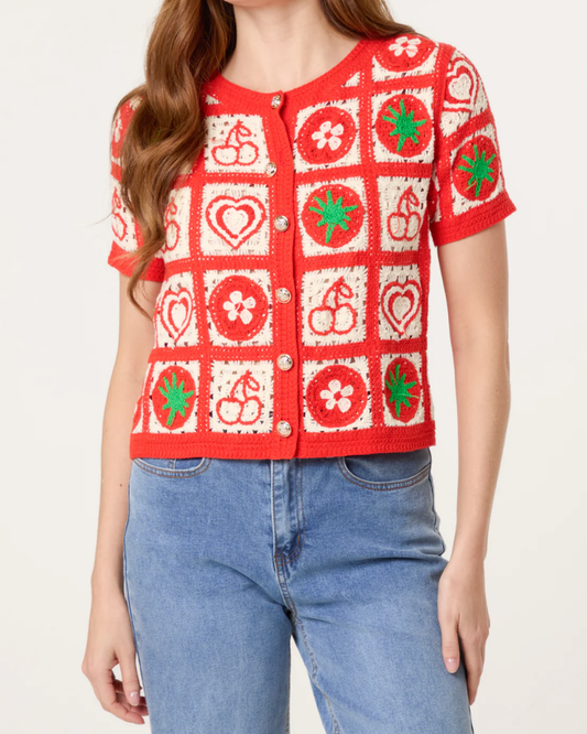 Patchwork Berries Fruit Cotton Crochet Cardigan