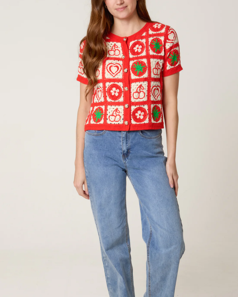 Patchwork Berries Fruit Cotton Crochet Cardigan