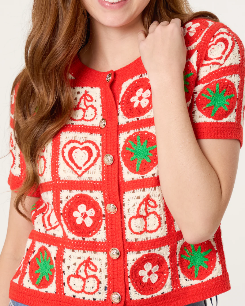 Patchwork Berries Fruit Cotton Crochet Cardigan