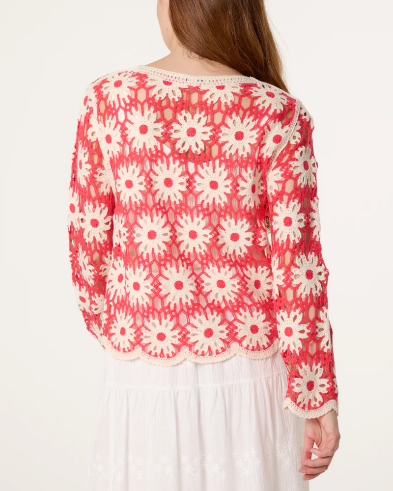 Coral Floral Scallop Hem Crochet Top