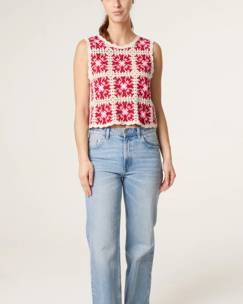 Arabesque Red Patchwork Crochet Vest Top
