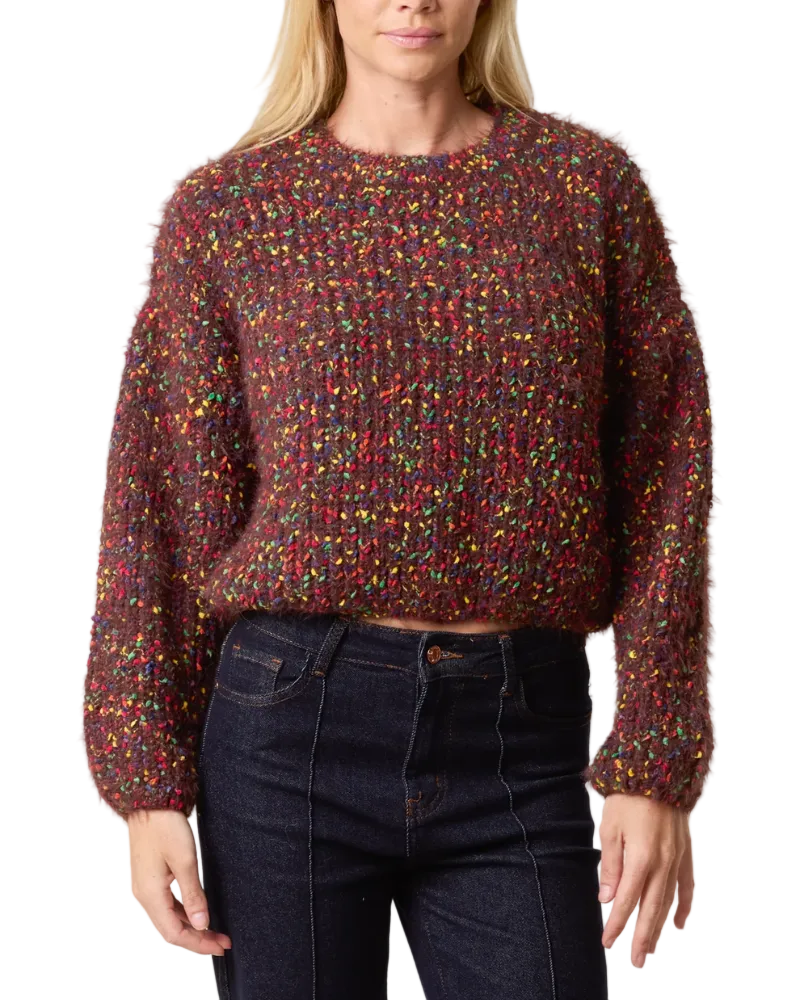 Space Dye Speckled Cropped Jumper in Brown