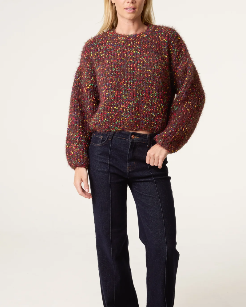 Space Dye Speckled Cropped Jumper in Brown