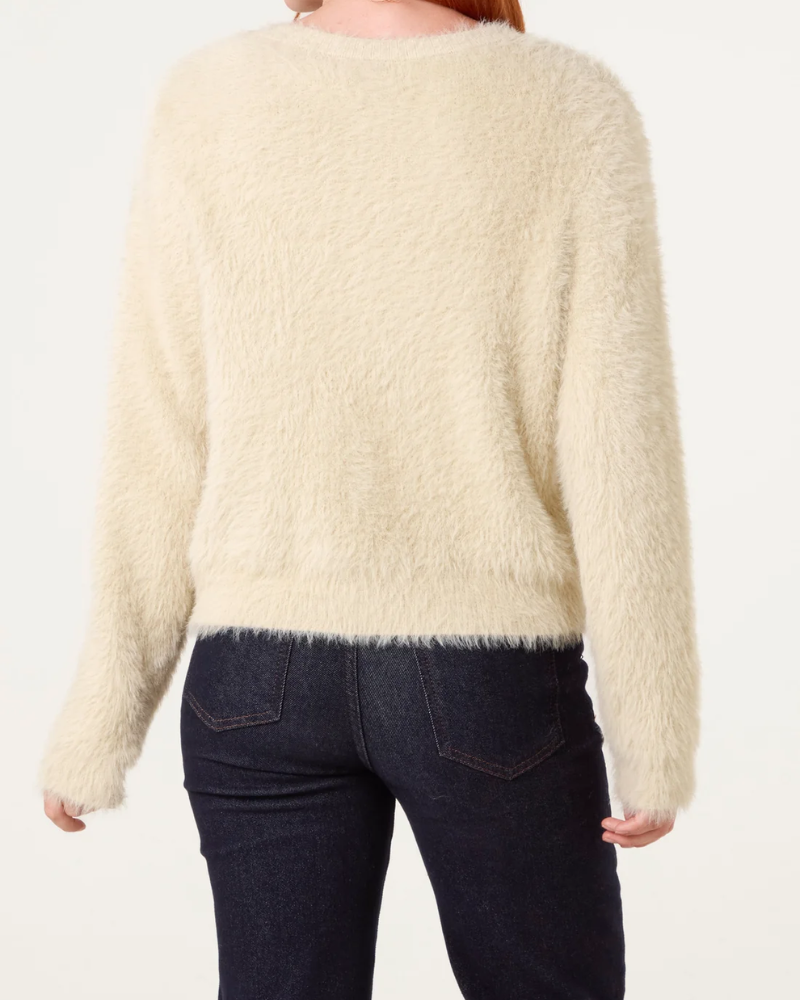 Fluffy Cream Cardigan With Multicolour Buttons