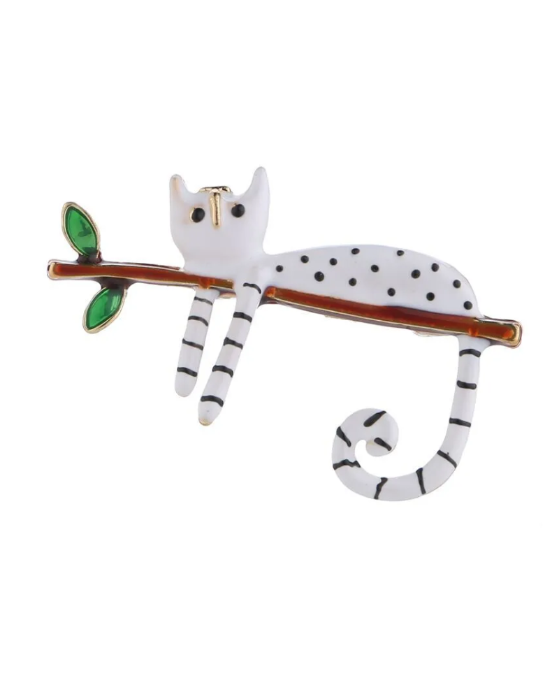 Monochrome Polka Cat Enamel Brooches