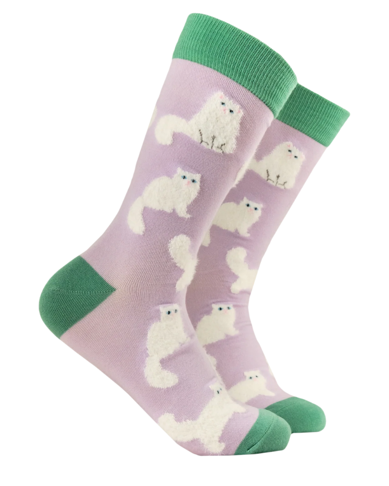 Fluffy White Cat Crew Socks