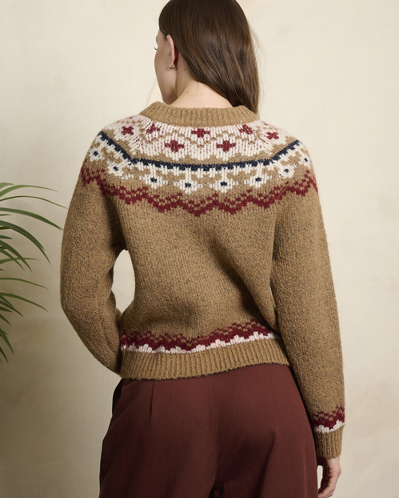 Brown Winnie Fair Isle Winter Toggle Cardigan by Banned Apparel