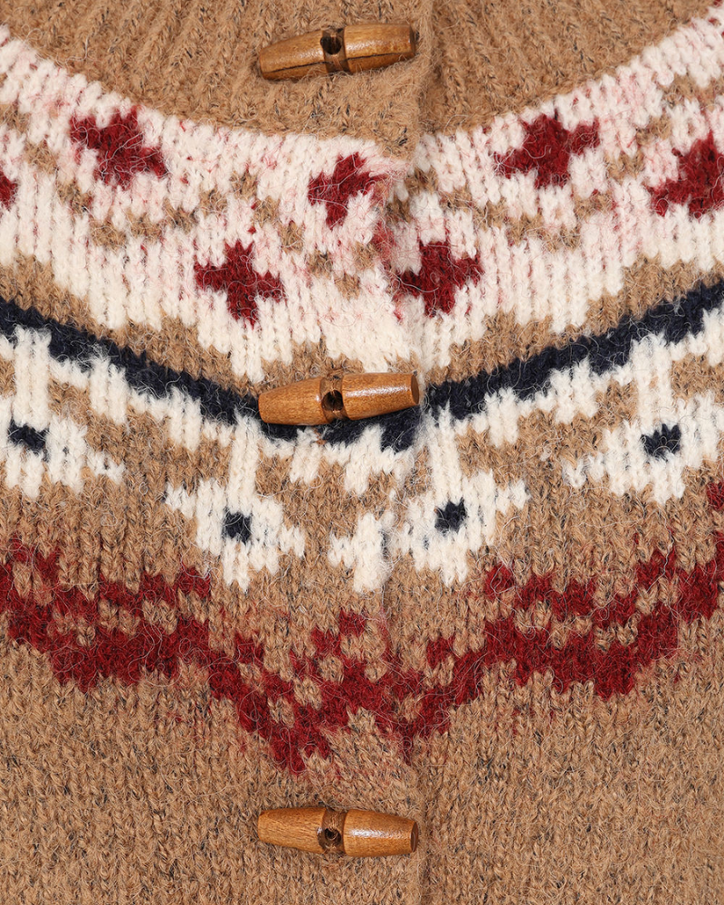 Brown Winnie Fair Isle Winter Toggle Cardigan by Banned Apparel