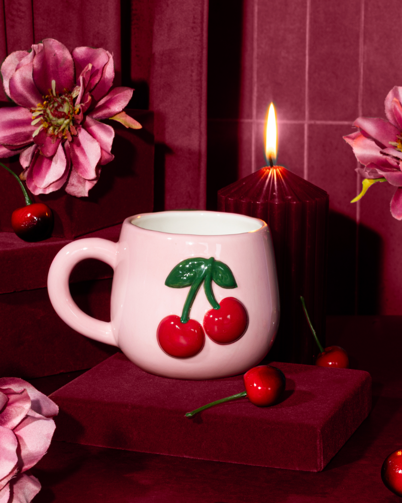 Handpainted Cherry Embossed Mug