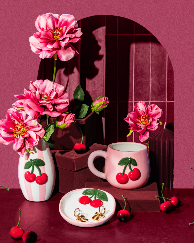 Handpainted Cherry Embossed Mug
