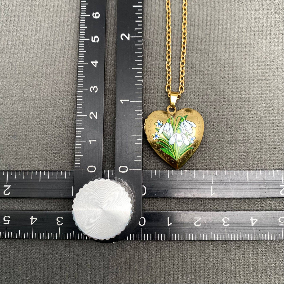 Flower Pattern Heart Locket 18K Gold Plated Necklace