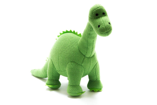Knitted Diplodocus Dinosaur Baby Rattle in Green
