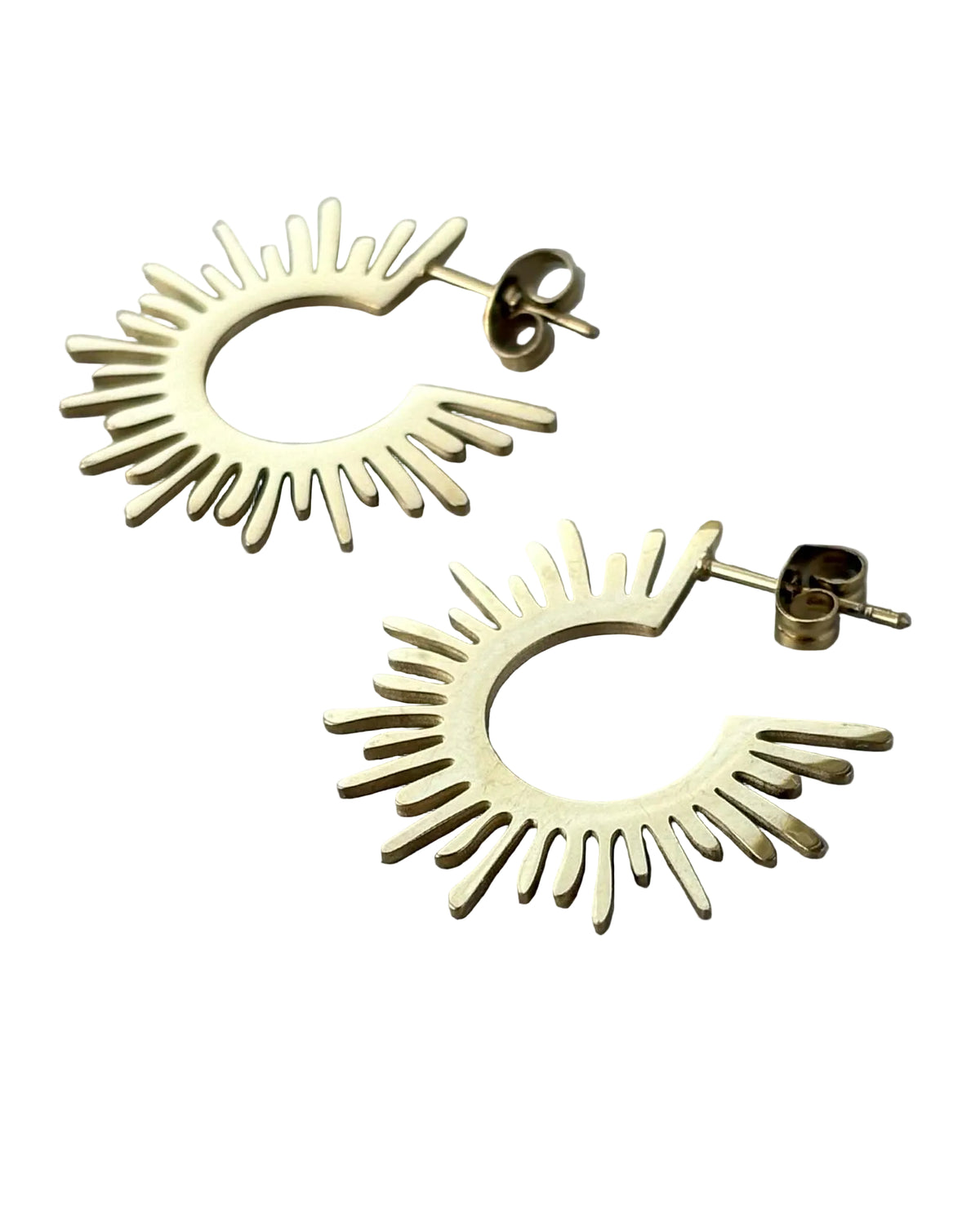 Tarnish Resistant Sunburst Stud Earrings in Gold