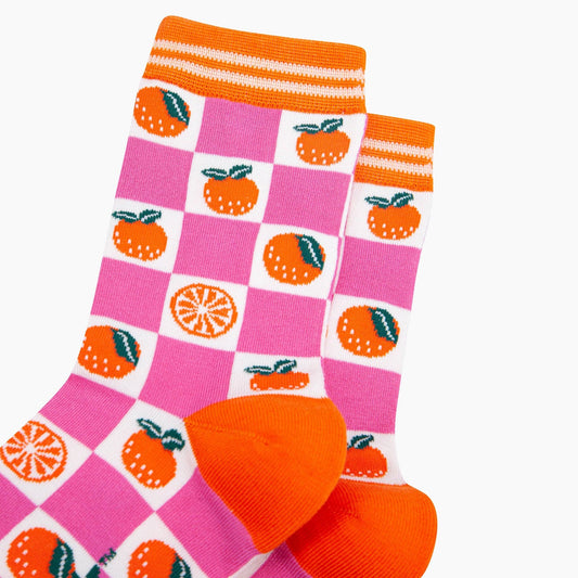Oranges Checkerboard Bamboo Socks