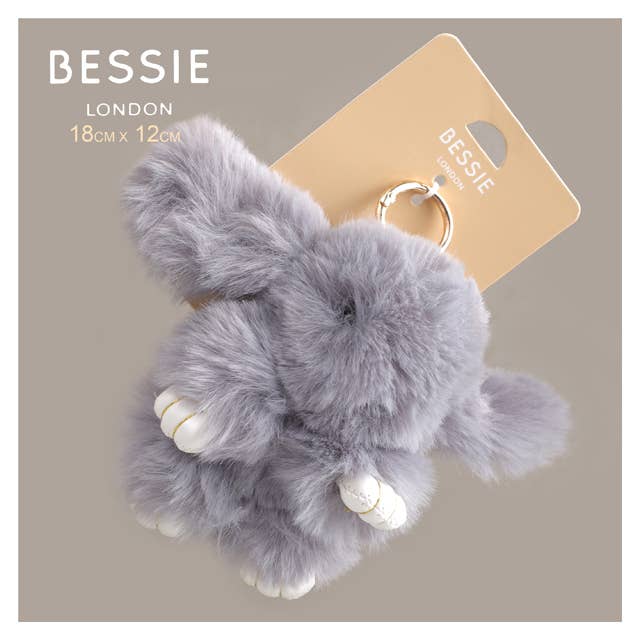 Plush Fluffy Bunny Bag Charm in Grey