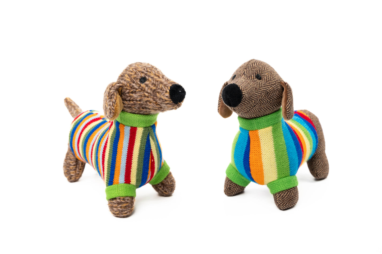 Tweed Sausage Dog with Rainbow Stripe Jumper