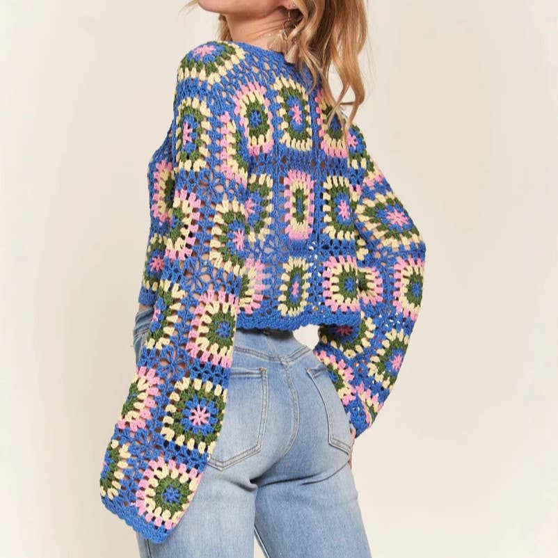 Crochet Square Crop Top in Blue