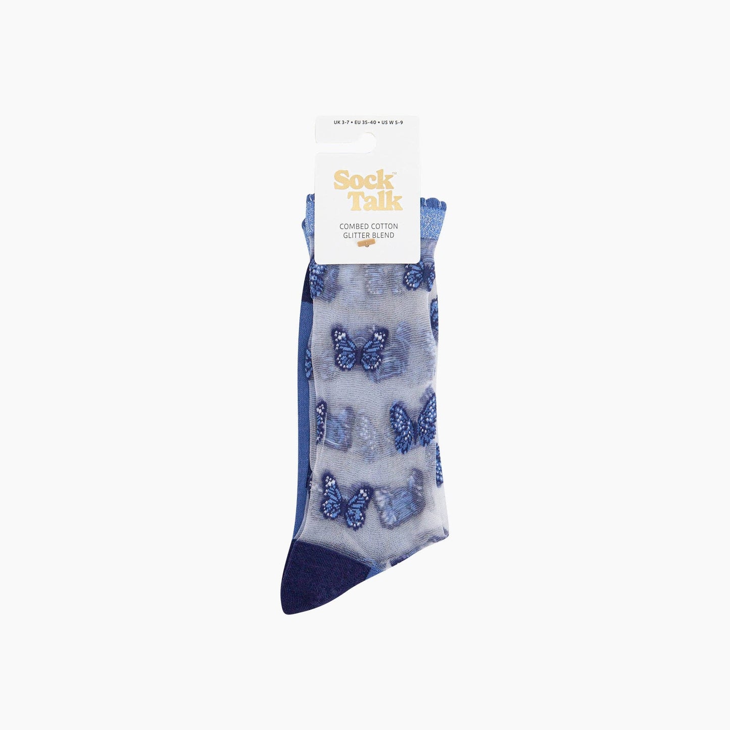 Blue Butterflies Combed Cotton Sheer Pop Socks