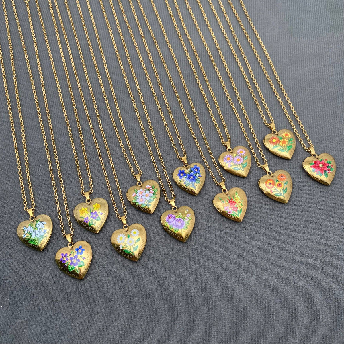 Flower Pattern Heart Locket 18K Gold Plated Necklace