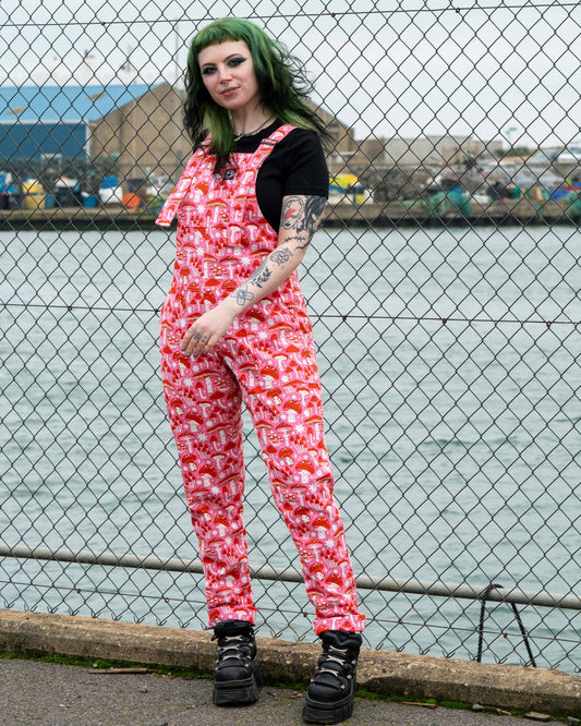 Mushrooms Stretch Dungarees by Rebel Romance x Stacey McEvoy-Caunt