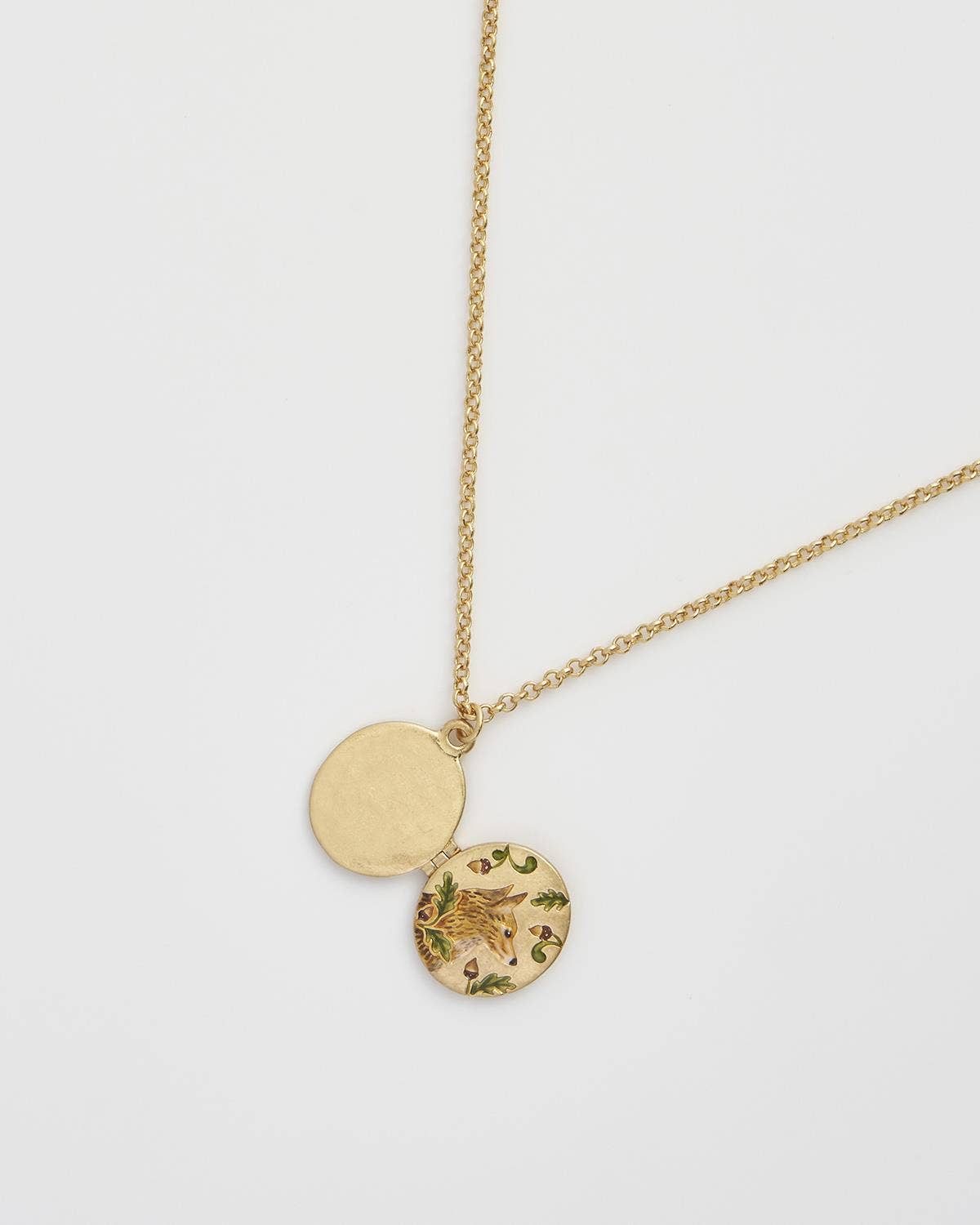 Fox & Acorn Oval Chain Locket Necklace