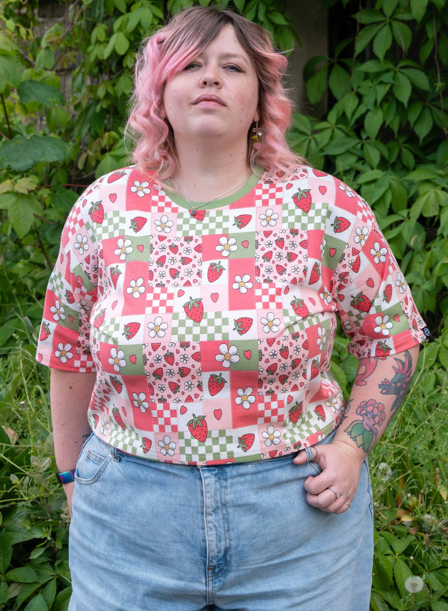 Strawberry Picnic Cropped Boxy Tee By Rebel Romance