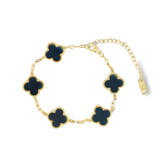 Black Four Leaf Clover Bracelet 18K Gold Plated