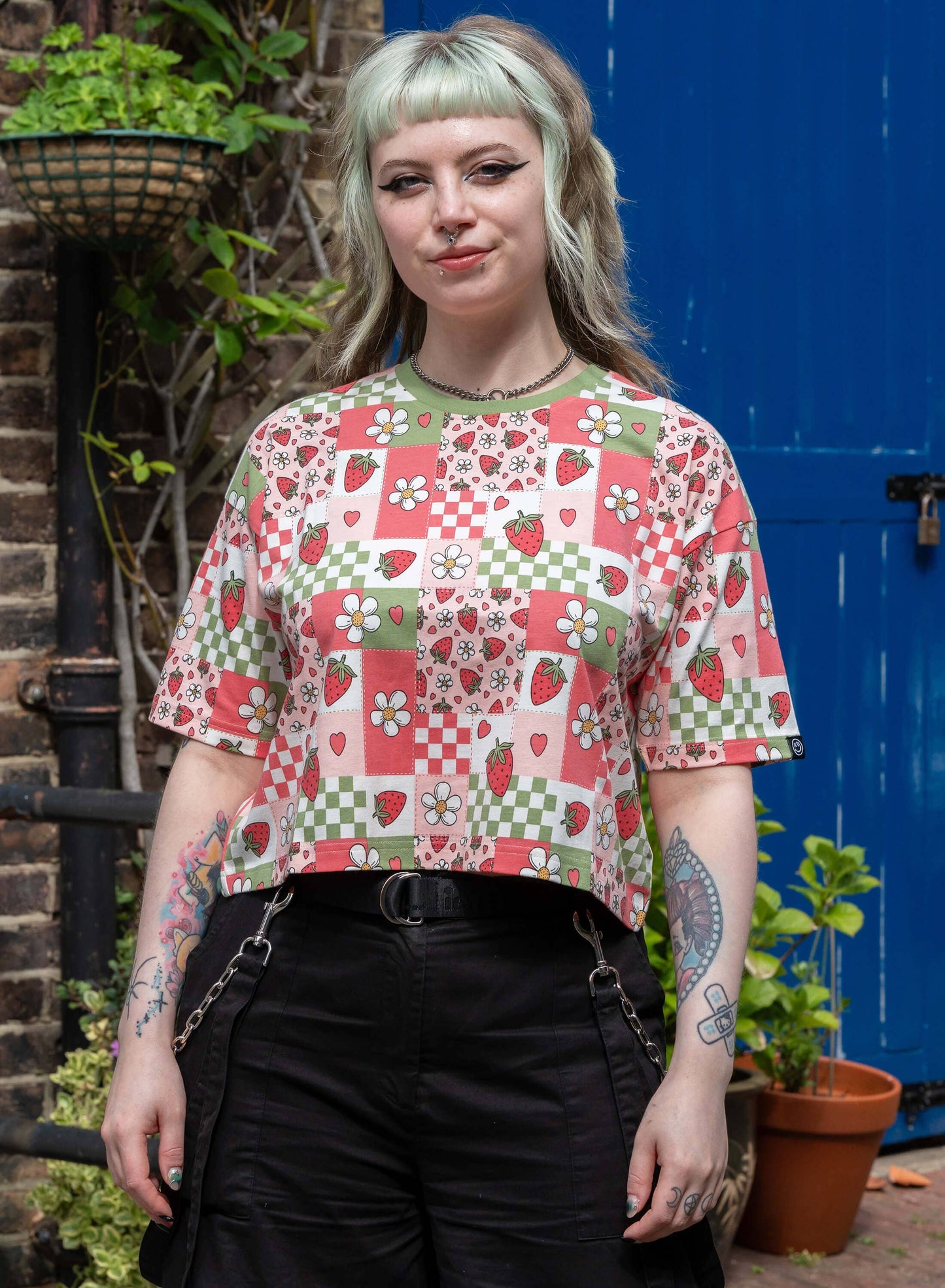 Strawberry Picnic Cropped Boxy Tee By Rebel Romance