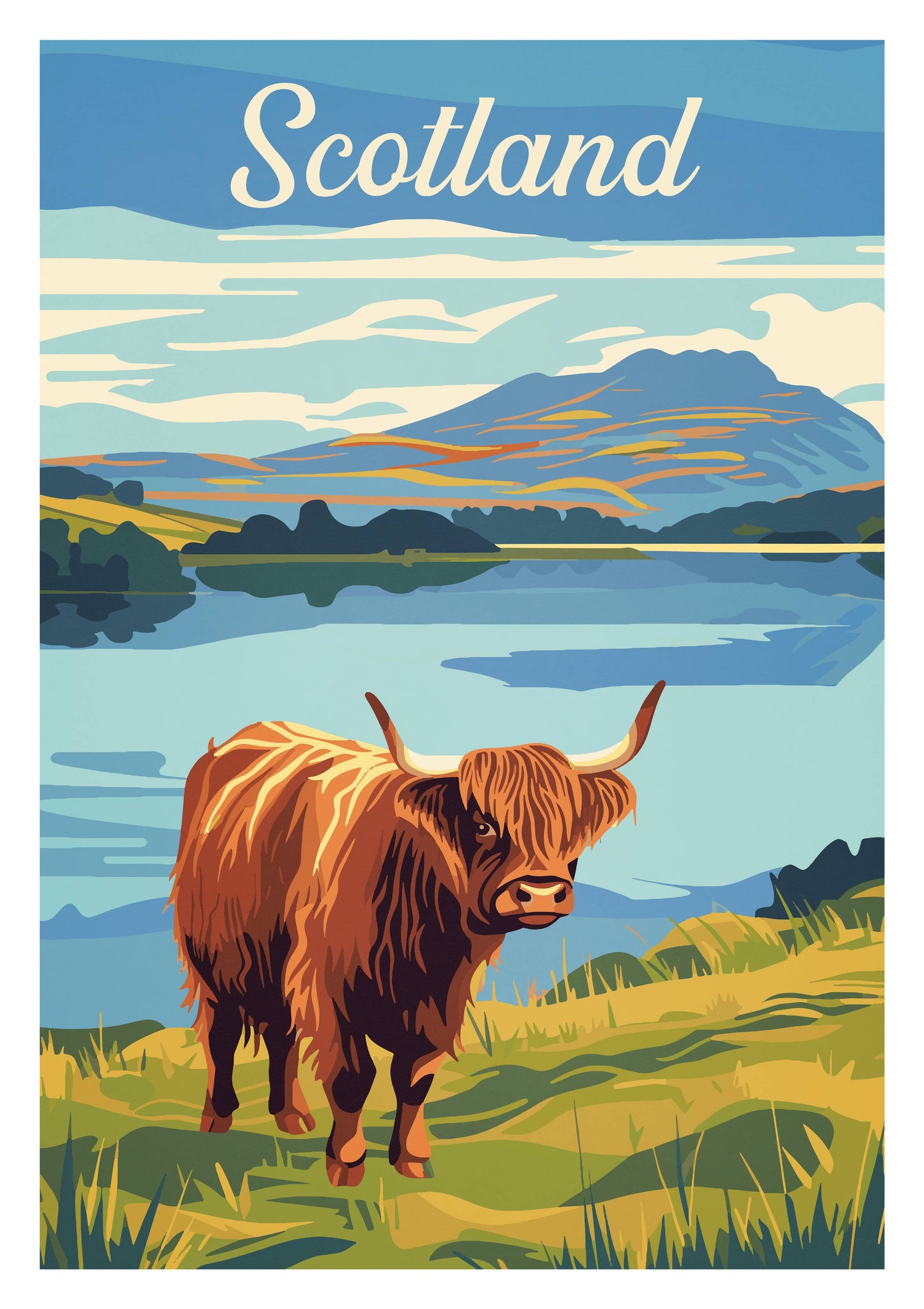 Highland Cow Scottish Loch A4 Print